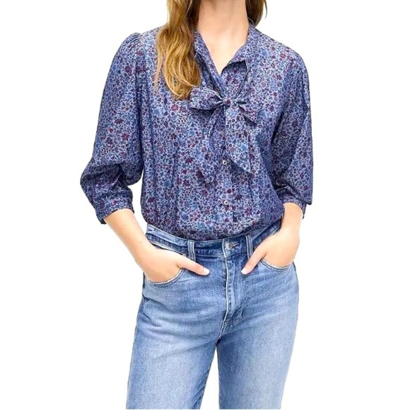 J. CREW Liberty Tie-Neck Blouse in Columbo Chambray - Picture 2 of 10